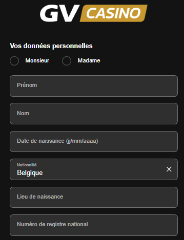 formulaire d'inscription sur le site du GoldenVegas casino