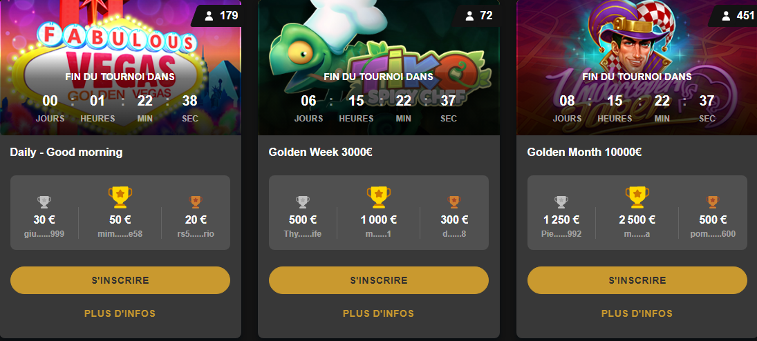 Différents Types de Tournois de GoldenVegas Casino